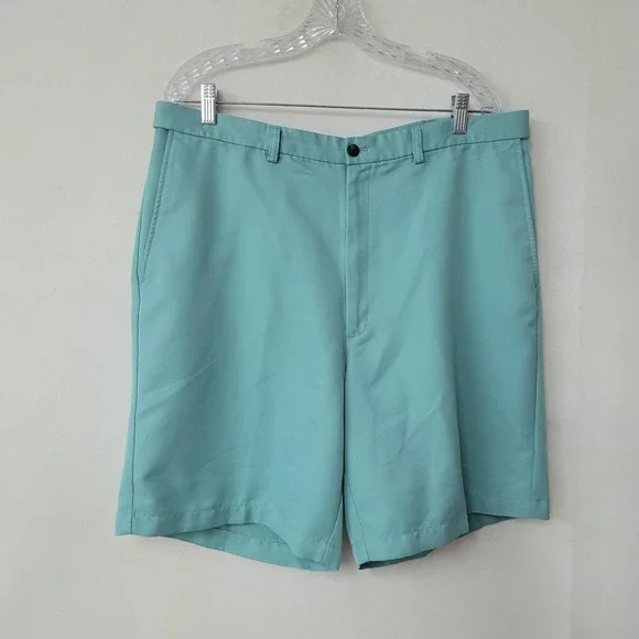 Haggar Flat Front Shorts Mens 38 Teal Blue Expandable Waist Polyester 8.5in Golf - Picture 1 of 12